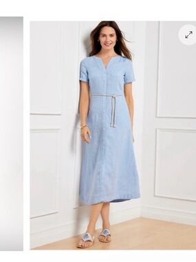 Talbots Light Blue Linen Shirt Dress NWT
